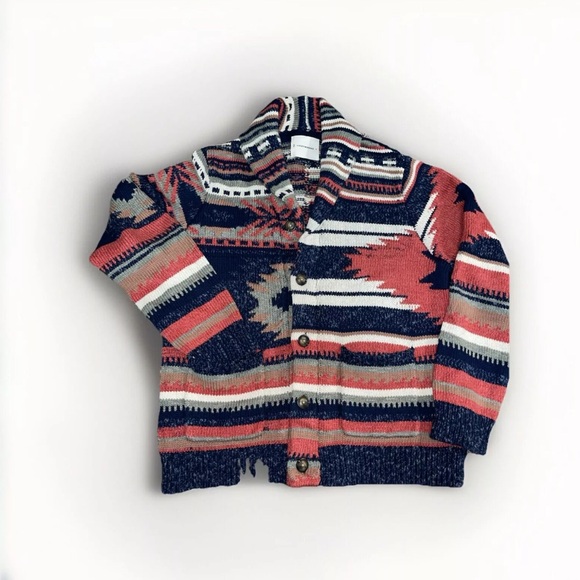 Western Aztec Pattern Shawl Cardigan Lucky Brand Size Medium Double RLL Style - Picture 1 of 3